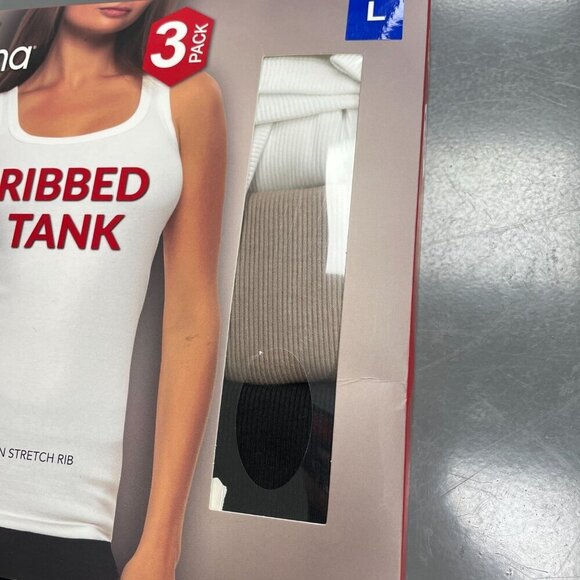 NEW Felina Women's L Ribbed Tank 3-Pack Cotton/Polyester Blend White/Tan/Black - Picture 4 of 5